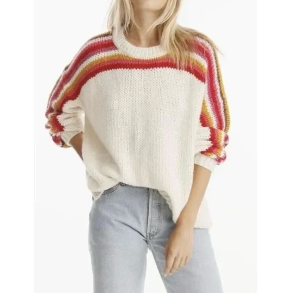 Xirena Alpaca Apres Ski Ketchum Striped Sleeve Crewneck Sweater